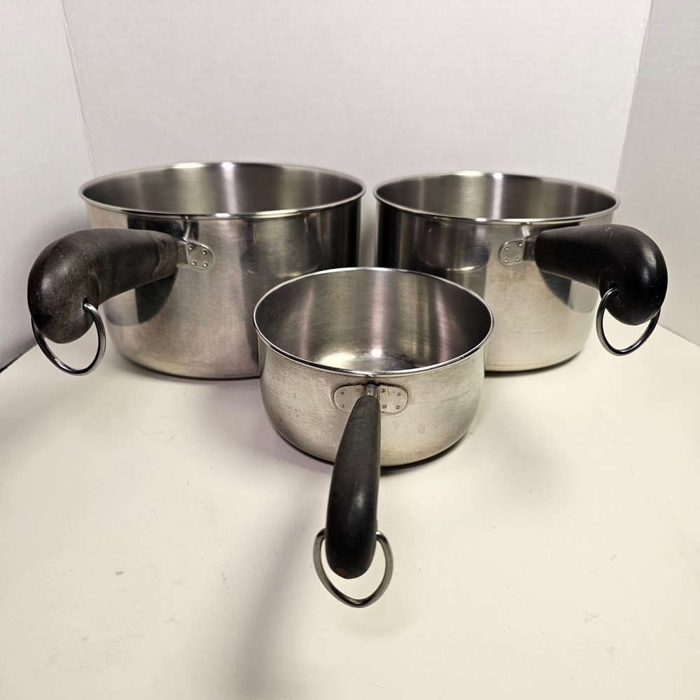 Revere Ware Stainless Steel Saucepans 1 2 3 Quart Tri-Ply Disc Bottom 3 Piece